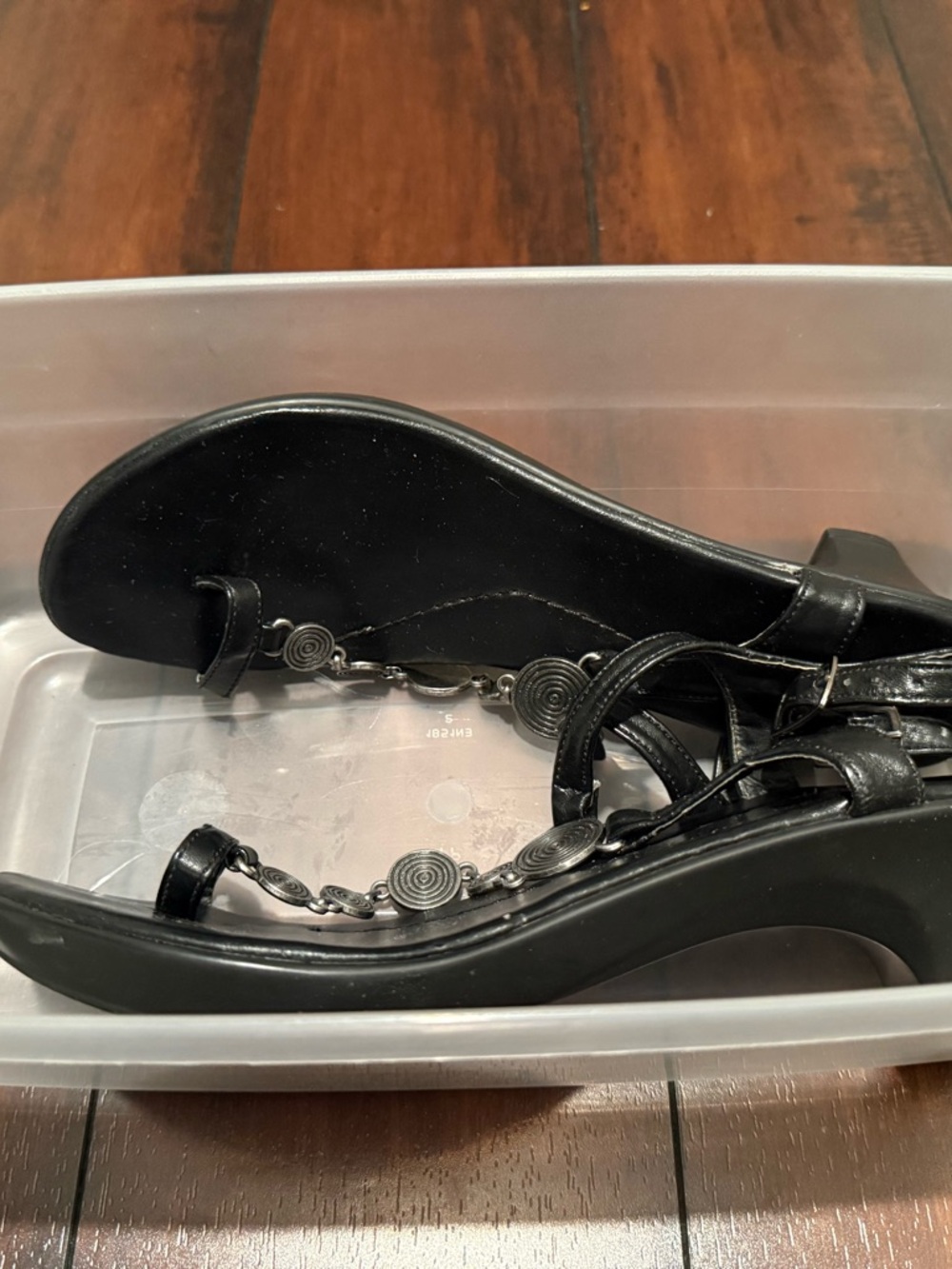 Women’s Black Strappy Sandals with Decorative Accents